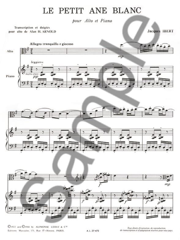 Jacques Ibert Le Petit Ane Blanc Alto Partition diarezzo.fr