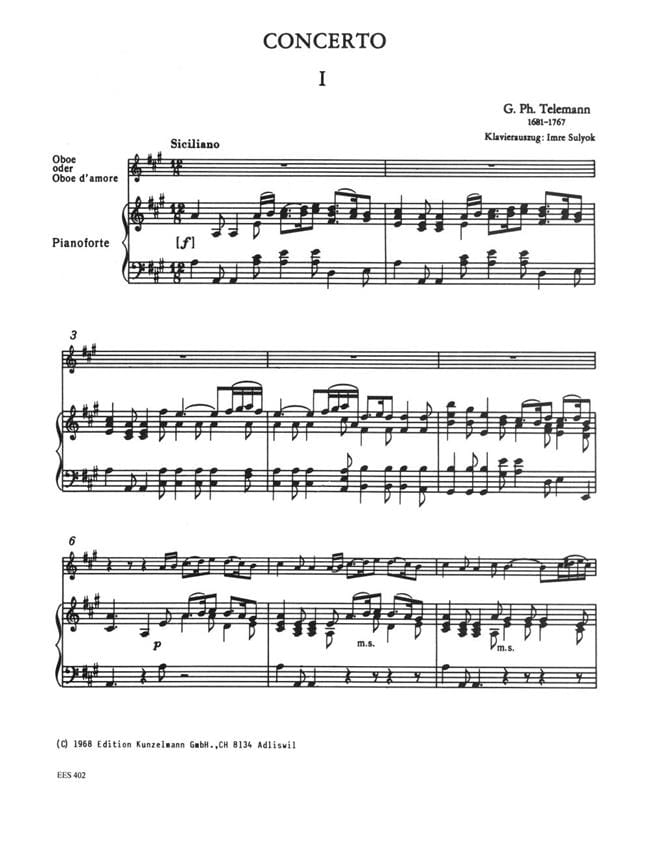 Concerto per oboe d'amore ADur Oboe d'amore Klavier TELEMANN