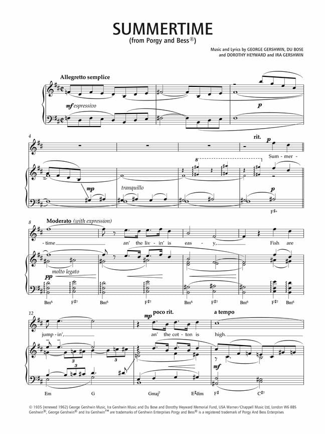 Summertime Original in B minor - George and Ira Gershwin - Partition