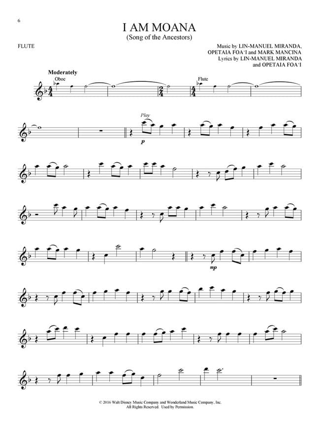 Parole Vaiana Le Bleu Du Ciel Vaiana - Musique du Film - DISNEY - Partition - laflutedepan.com