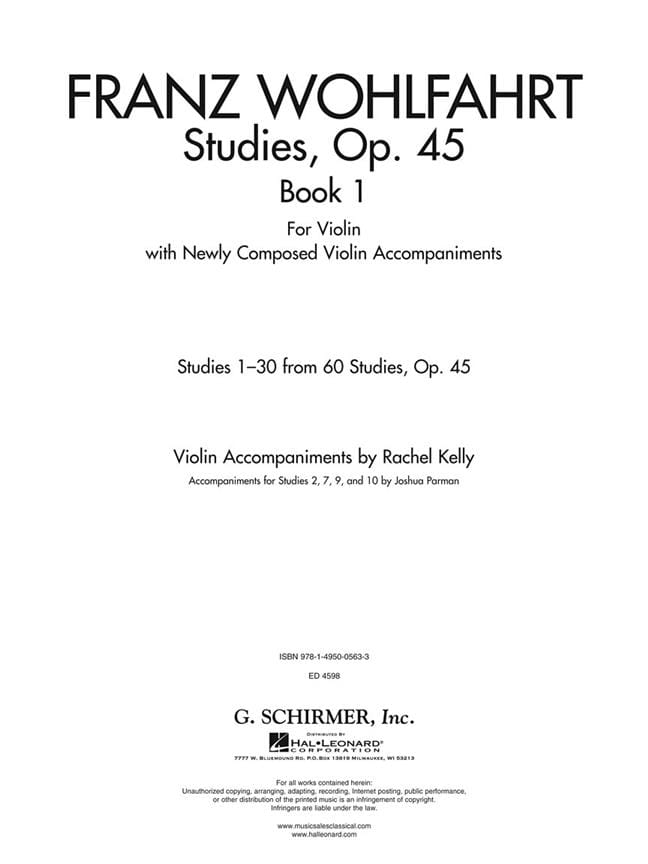 60 études Op 45 Vol 1 Violon - Édition Schirmer