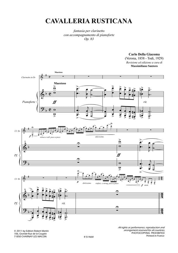 Carlo Della Cavalleria Rusticana Op. 83 Partition di