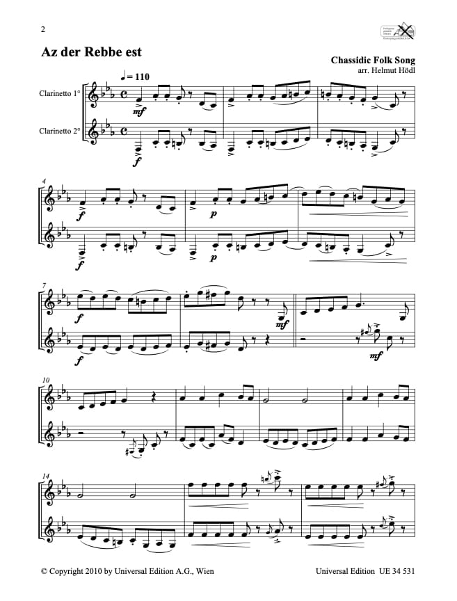 Klezmer Clarinet Duets Helmut Hodl Partition Laflutedepan Com