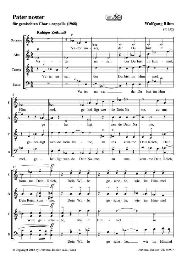Pater Noster Wolfgang Rihm Partition Chœur Laflutedepan Com